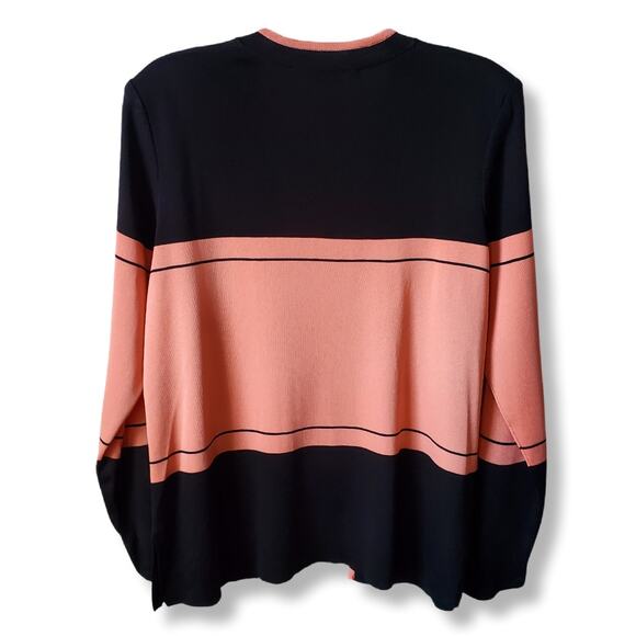 Misook Coral Black Colorblock Cardigan Jacket Sweater L Modern Classic Career - Picture 5 of 9
